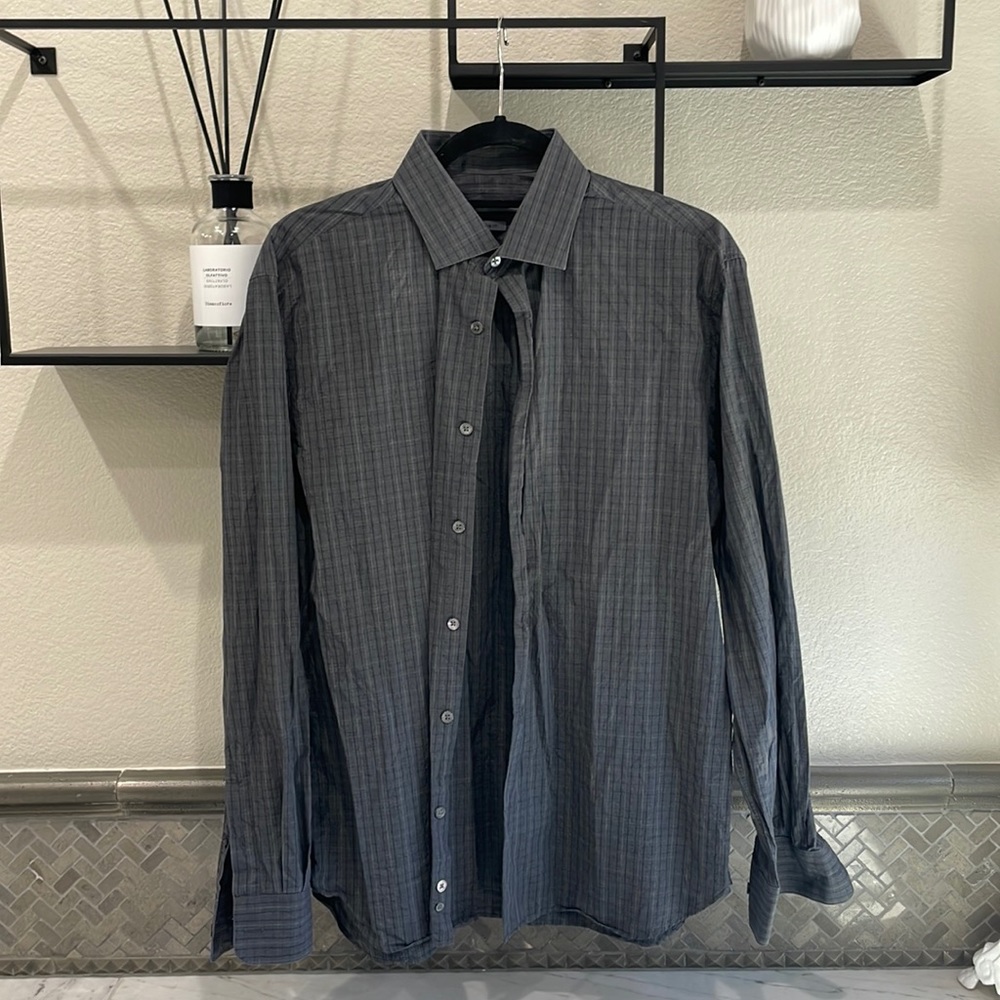 John Varvatos grey slim fit button up shirt, size 16 | 34/35